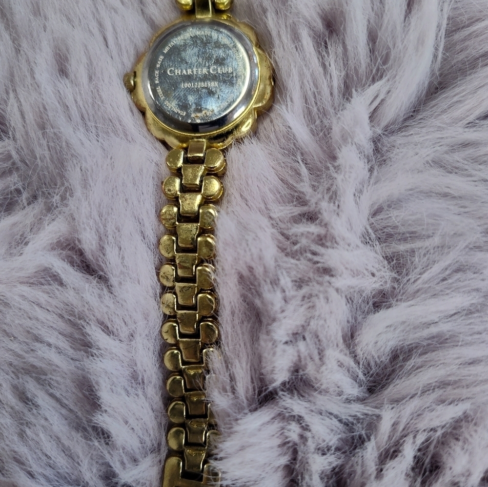 Charter Club Gold Floral Rhinestone Watch 8 Inch - Picture 9 of 9